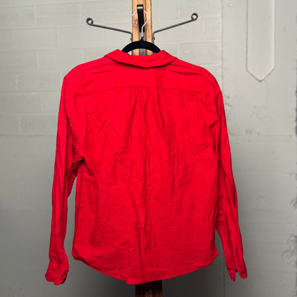 Vintage 1990s Eddie Bauer Red Popover Button Down Blouse – 100% Cotton