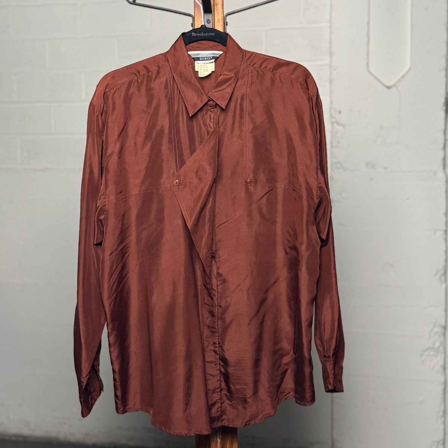 Vintage 1990s Rockies Rust Brown 100% Silk Western Shirt - Size L