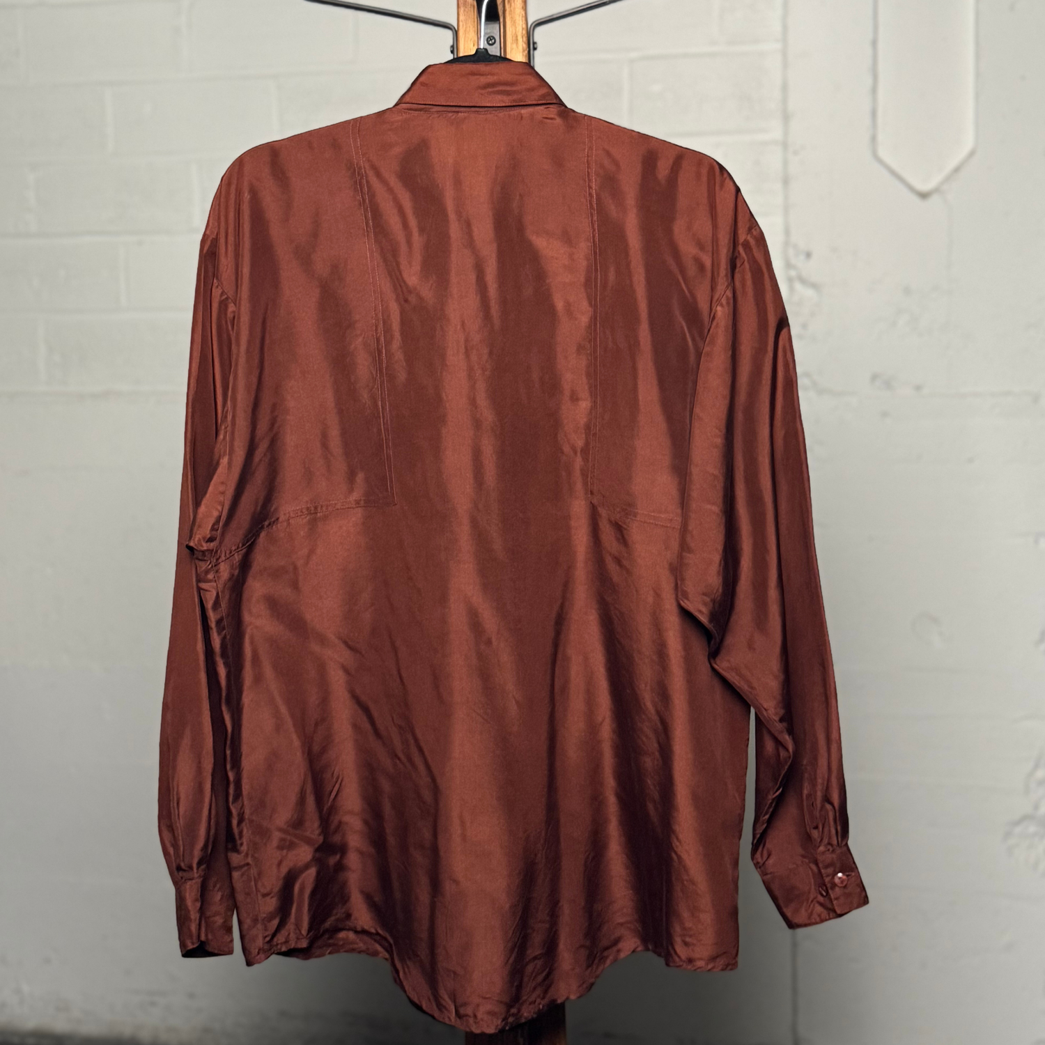 Vintage 1990s Rockies Rust Brown 100% Silk Western Shirt - Size L