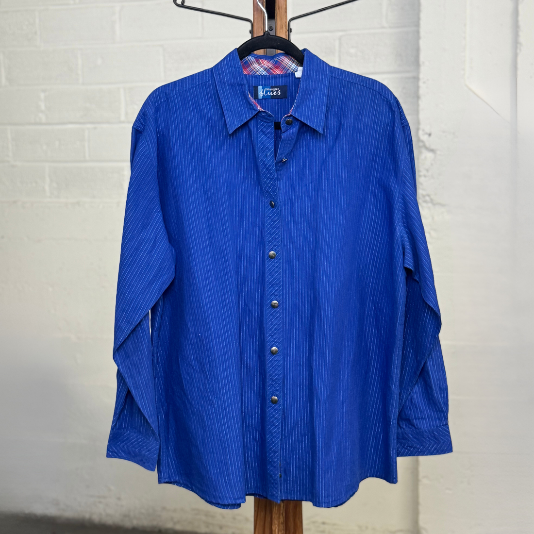 Vintage 1990s Wrangler Blues Royal Blue Pinstripe Western Shirt