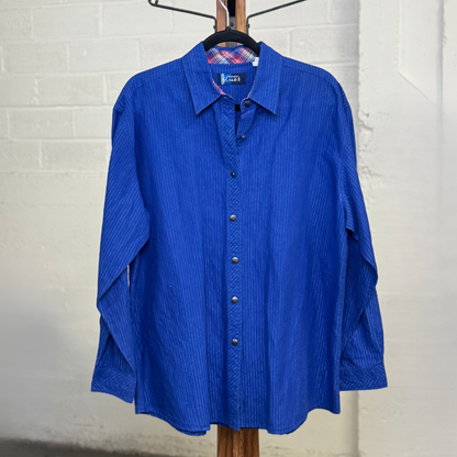 Vintage 1990s Wrangler Blues Royal Blue Pinstripe Western Shirt