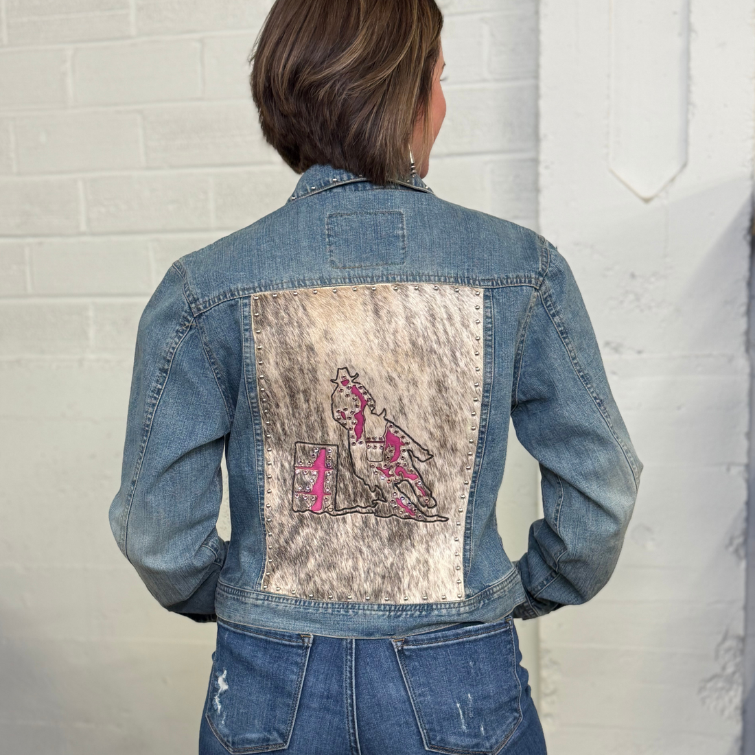 Vintage Cripple Creek Rhinestone Studded Light Wash Denim Jacket