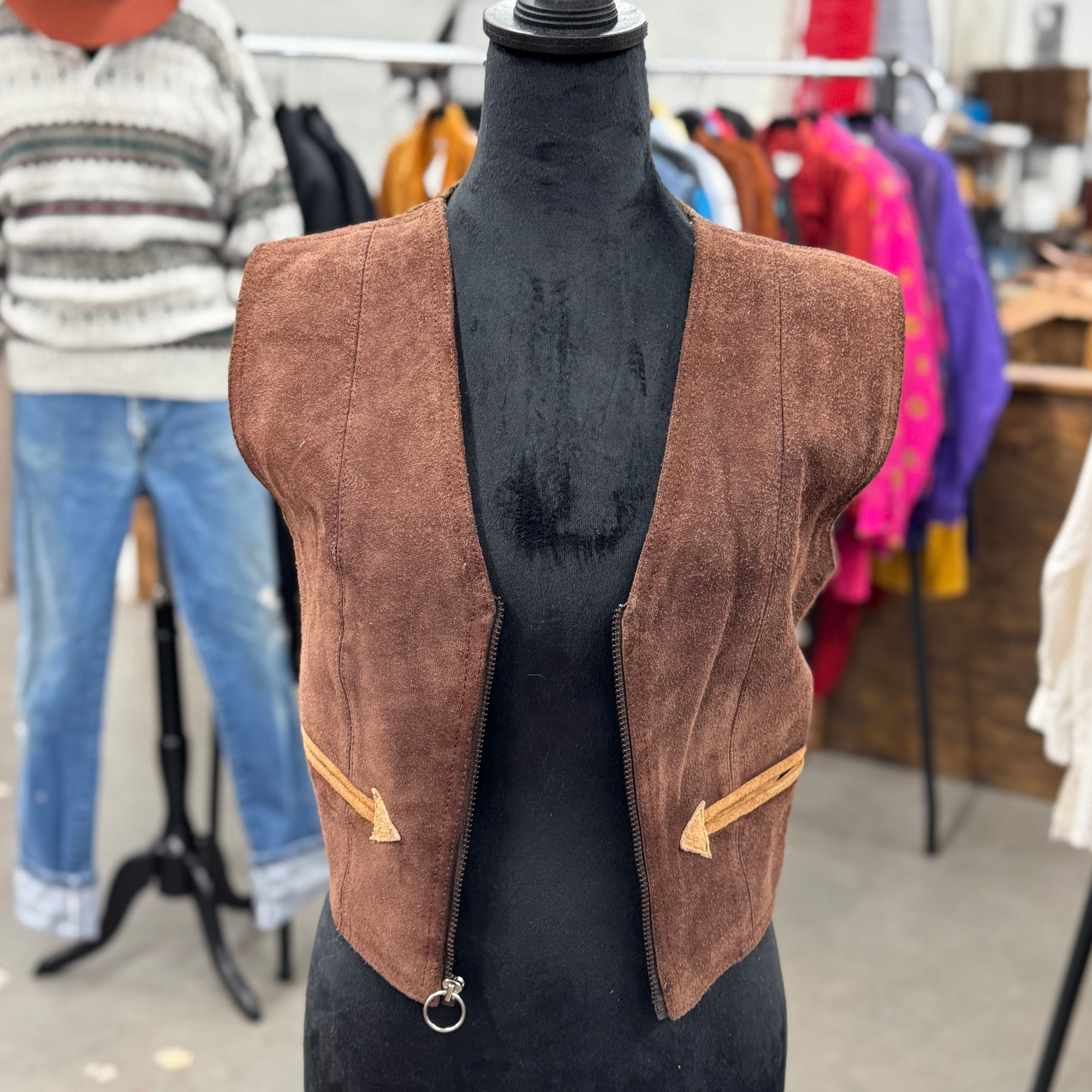 Vintage 70s Brown Suede &amp; Knit Vest