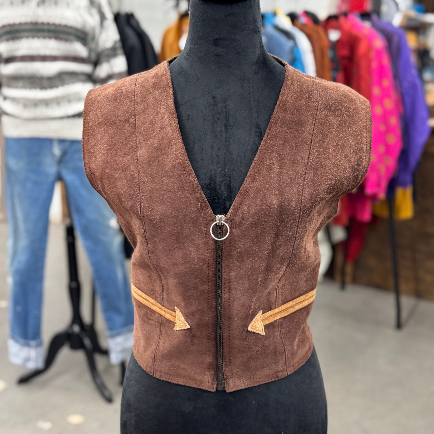 Vintage 70s Brown Suede &amp; Knit Vest
