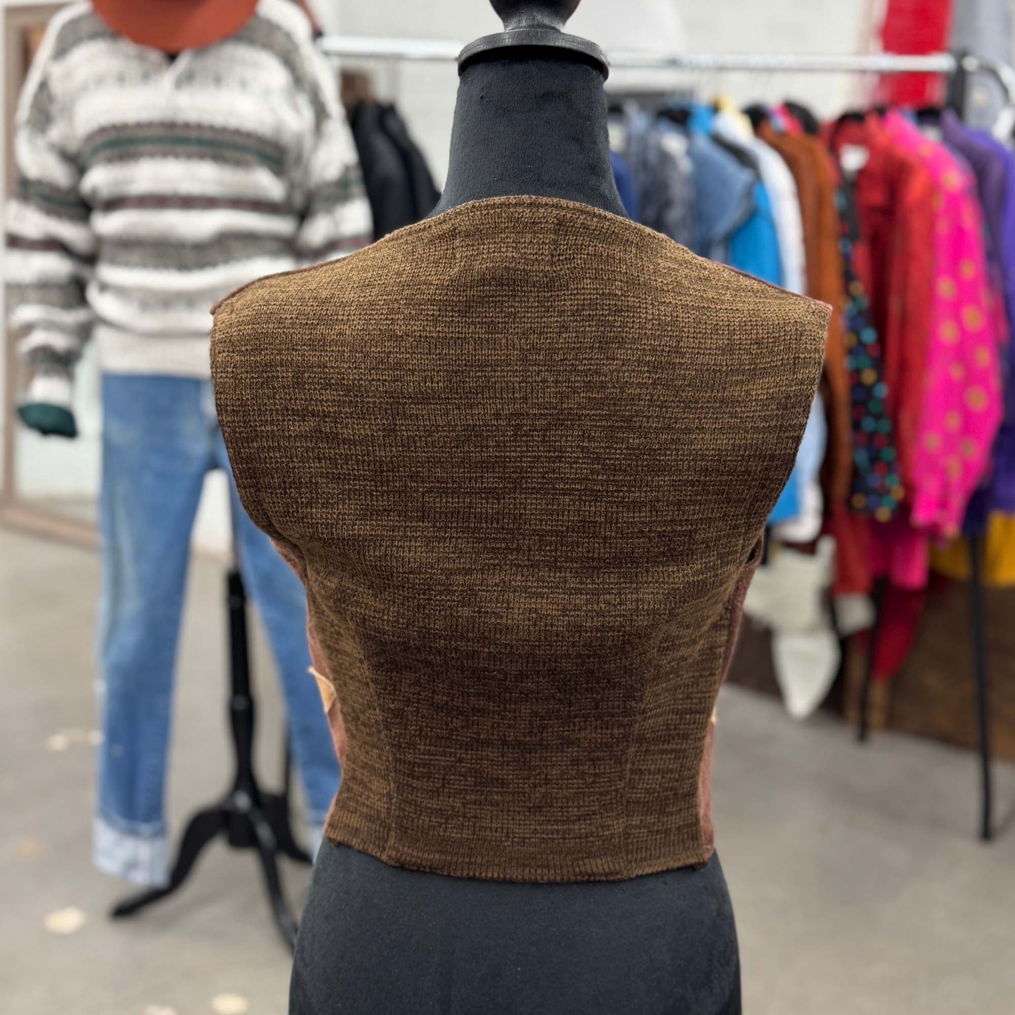 Vintage 70s Brown Suede &amp; Knit Vest
