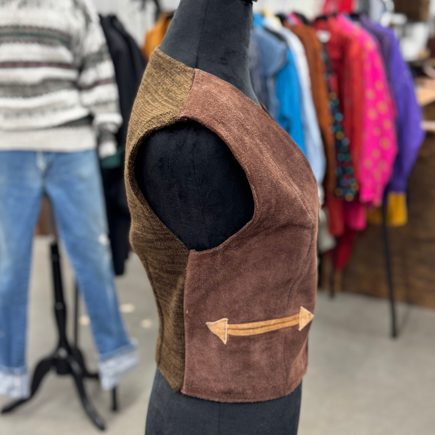 Vintage 70s Brown Suede &amp; Knit Vest