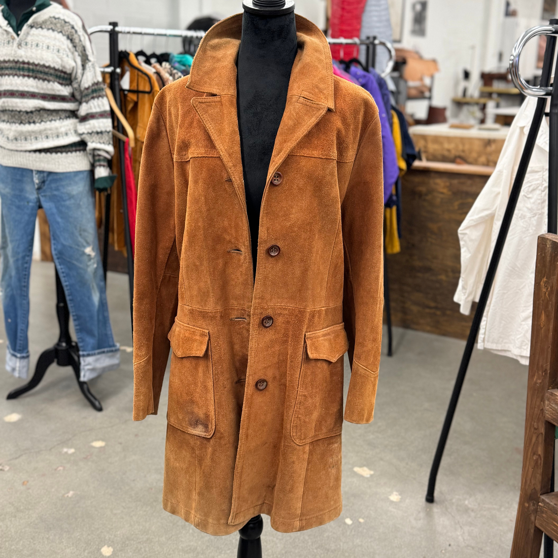 Vintage 70s Deep Caramel Suede Trench