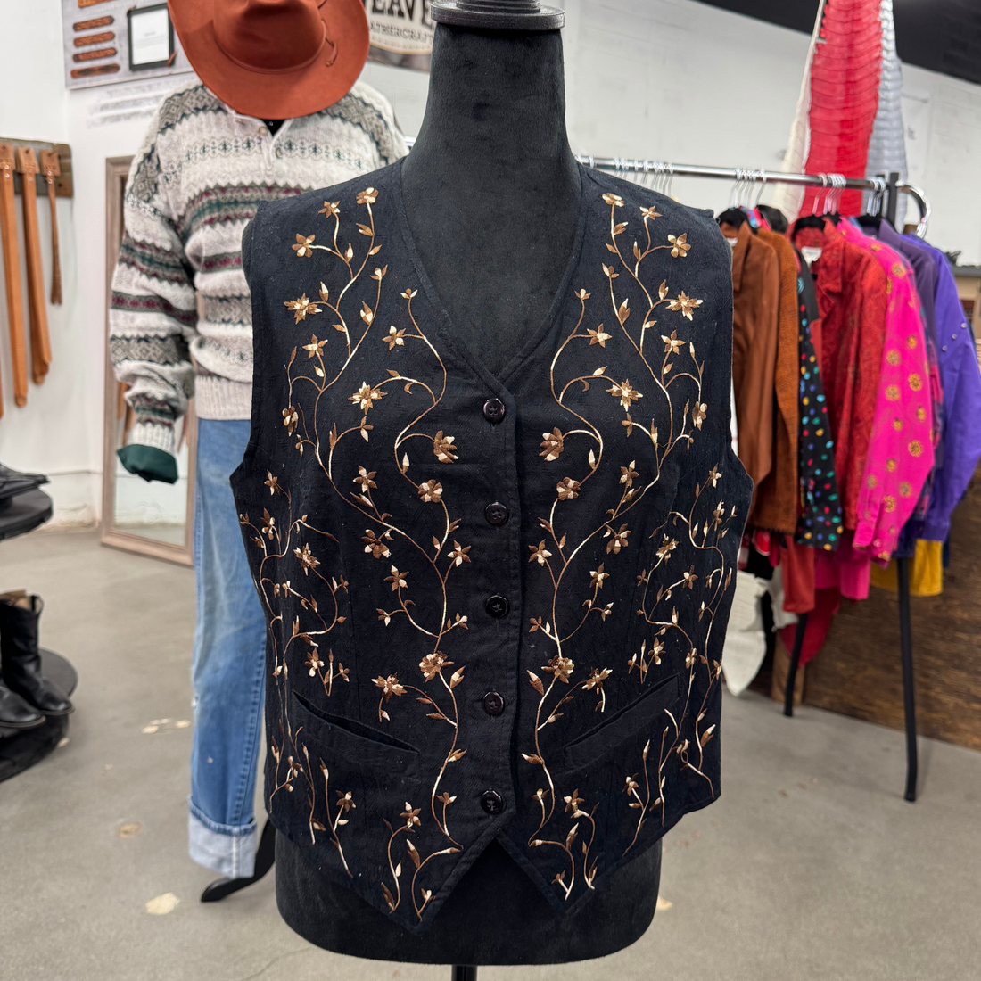 Vintage 90 Embroidered Black Vest