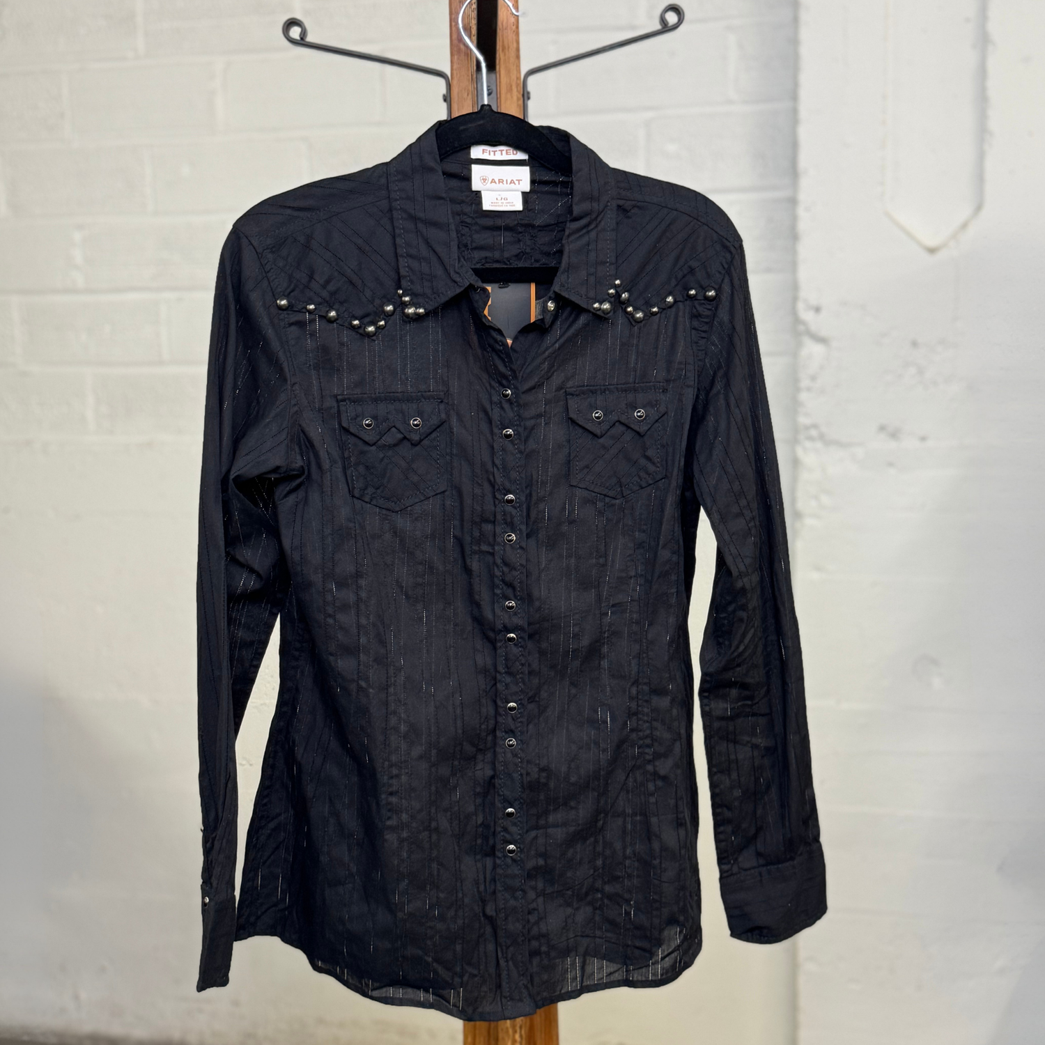 Vintage Y2K Ariat Fitted Black Western Shirt with Stud Detail