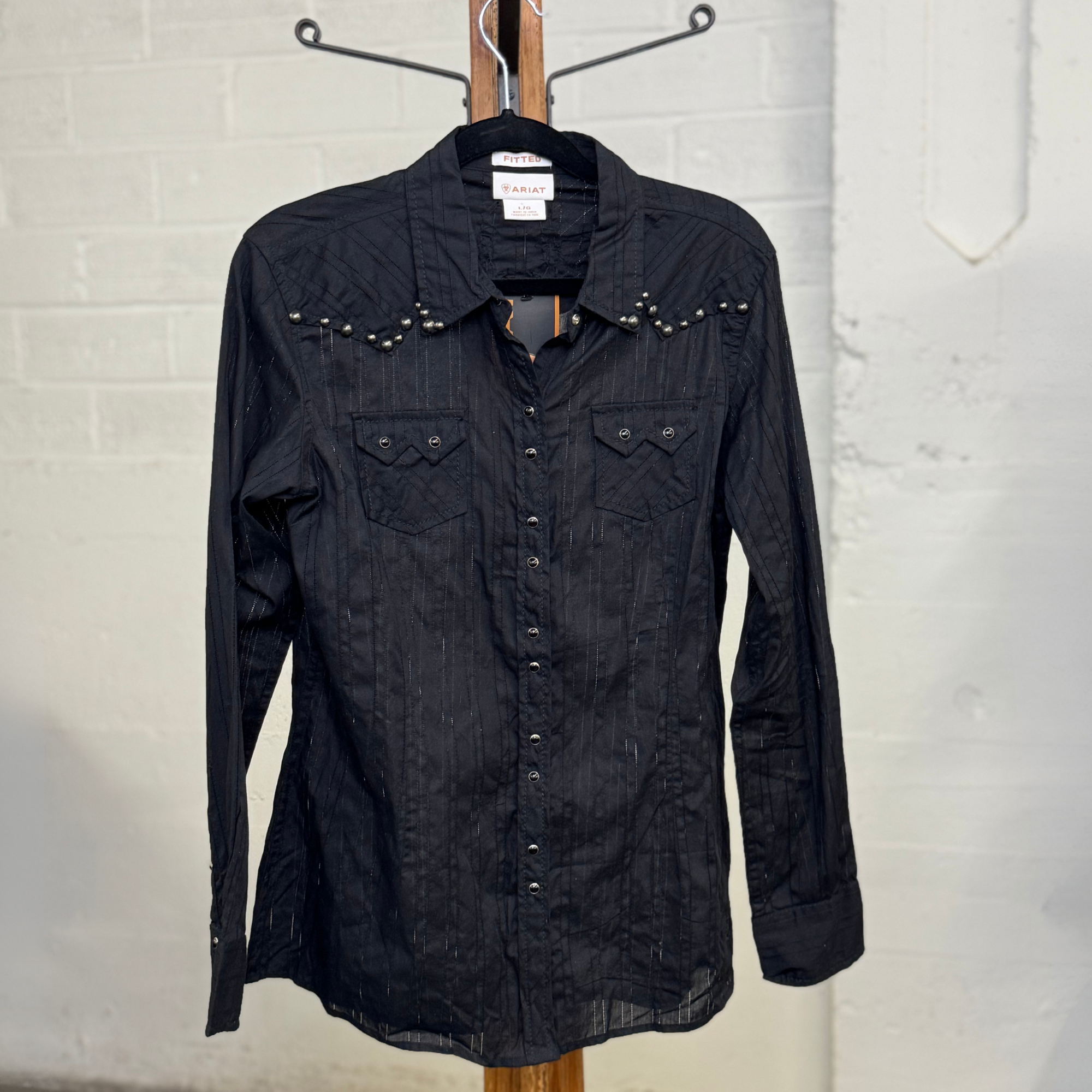 Vintage Y2K Ariat Fitted Black Western Shirt with Stud Detail
