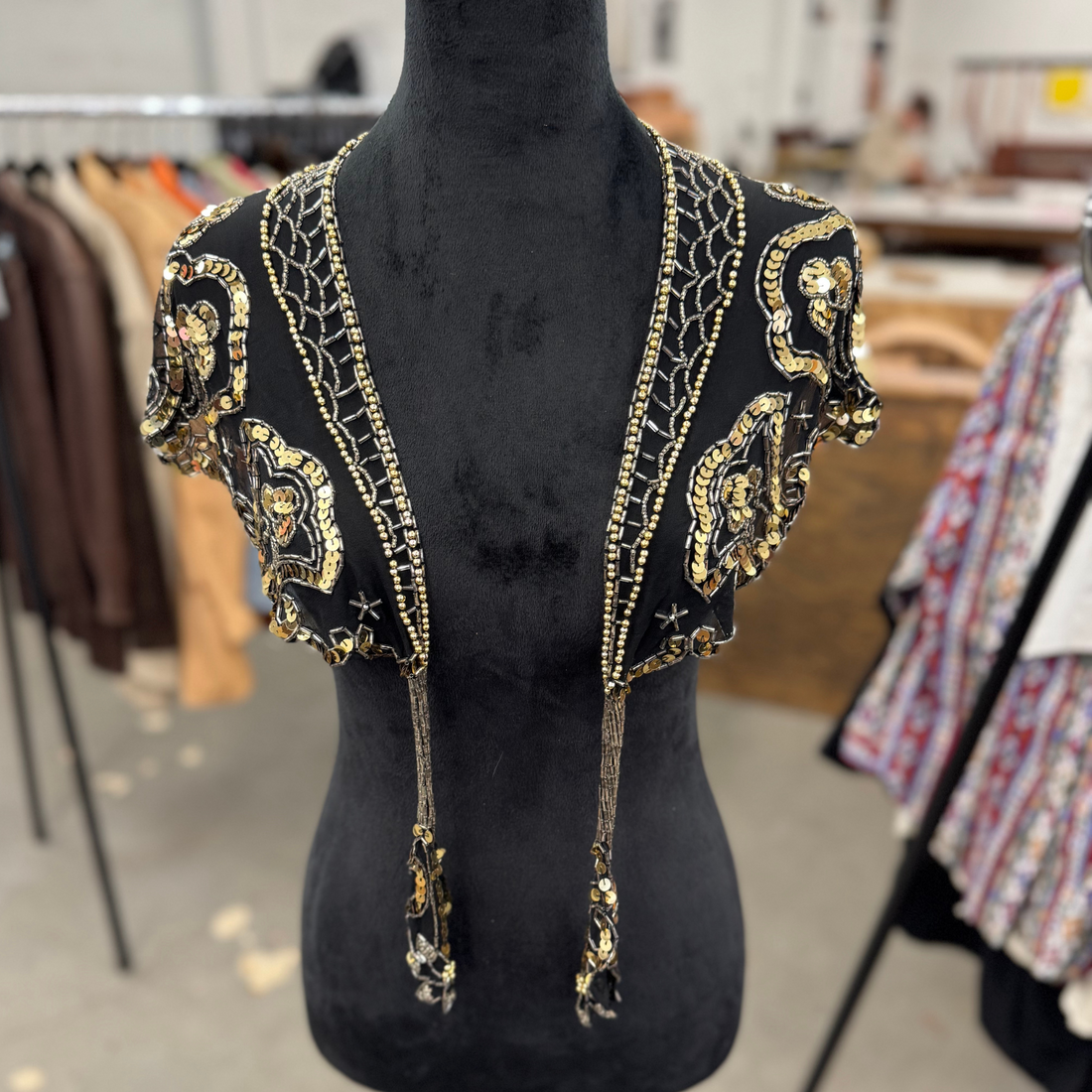 Vintage Black & Gold Beaded Shawl