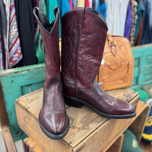 Vintage Burgundy Leather Cowboy Boots Mens Size 8.5 EU 42 Distressed Dan Post Vintage Burgundy Leather Cowboy Western Boots Men main image 3