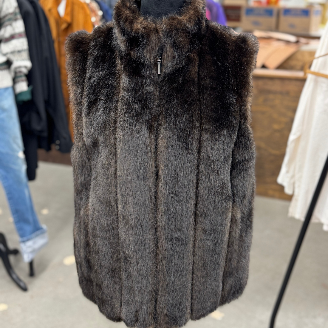 Vintage Dark Brown Faux Fur Vest