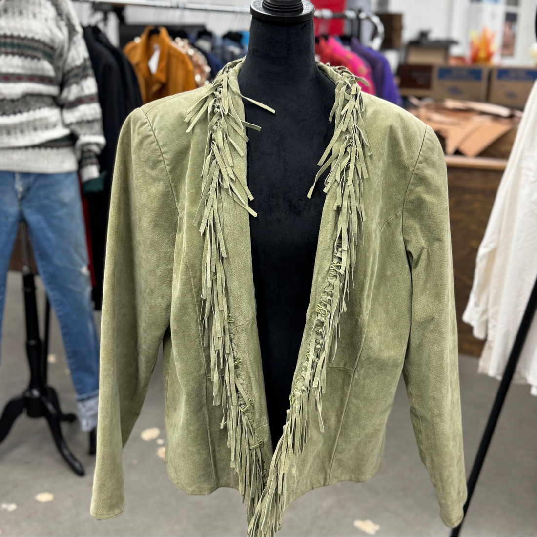 Vintage Green Fringe Suede Blazer