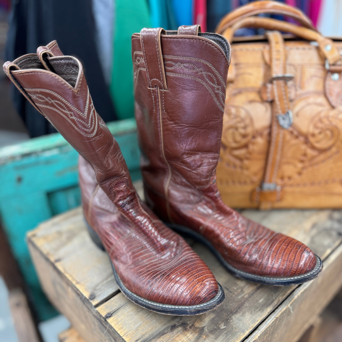 Vintage Tobacco Lizard Justin Cowboy Boots