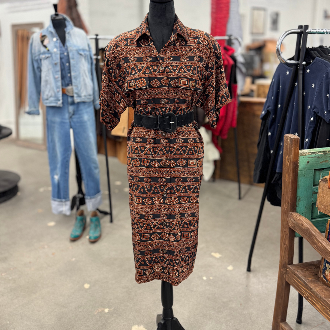 Vintage 80s Geometric Dress with Belt