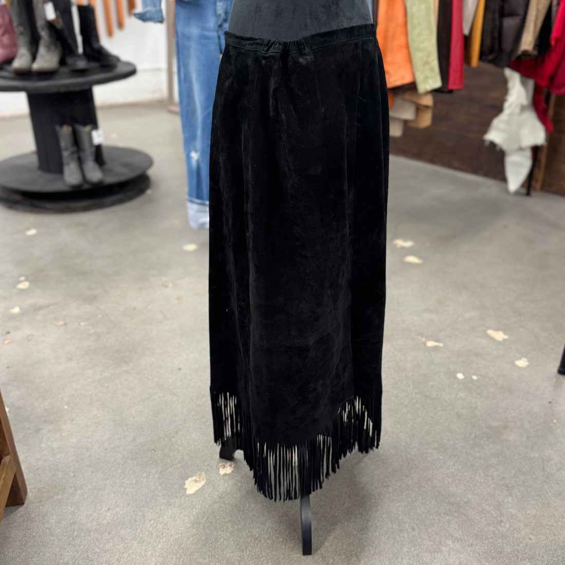 Vintage Black Suede Fringe Skirt