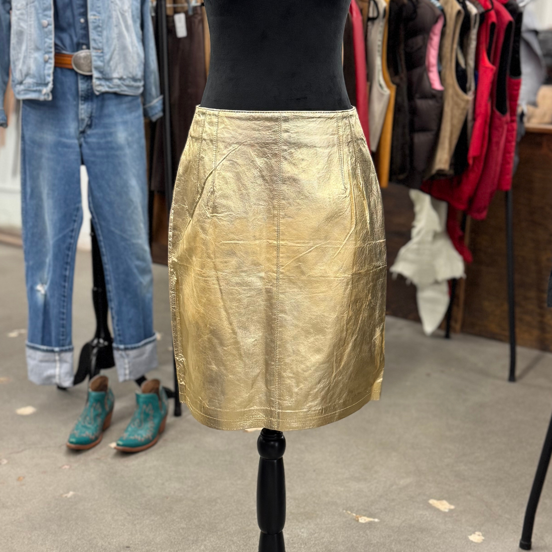 Vintage Gold Leather Skirt