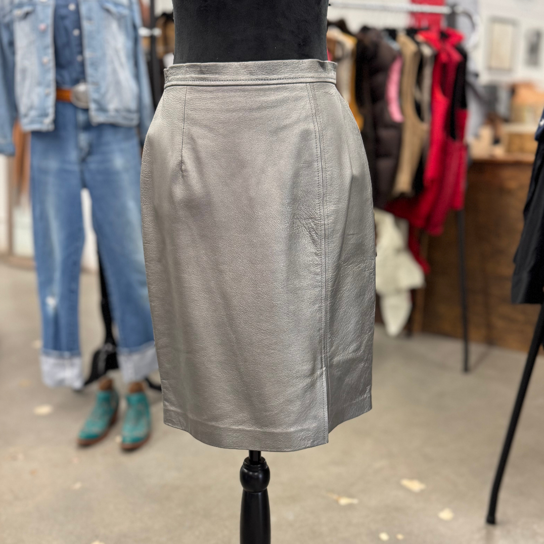Vintage Platinum Leather Skirt