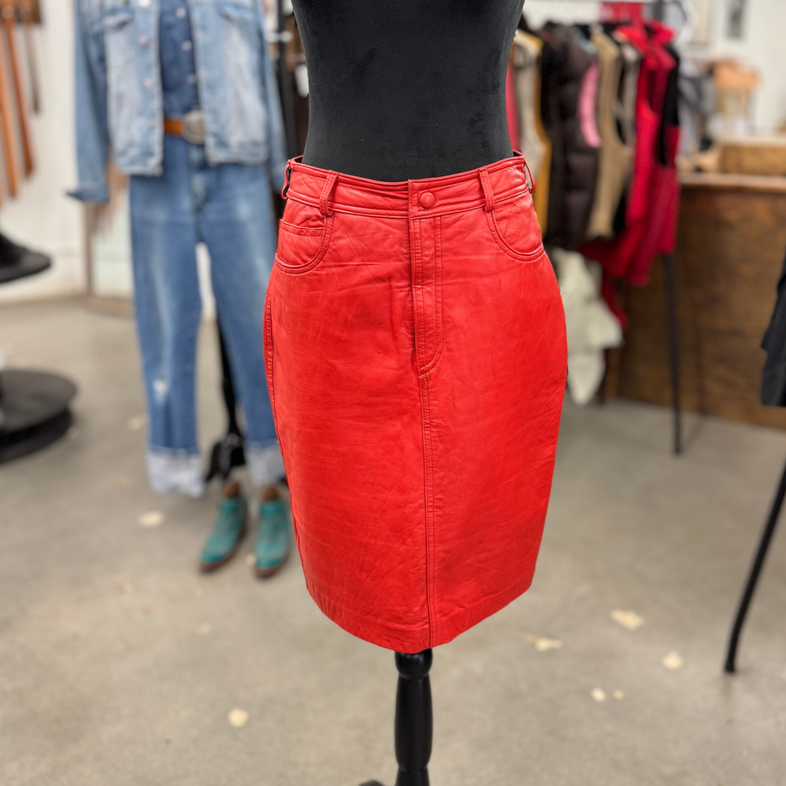 Vintage Red Pioneer Wear Leather Skirt