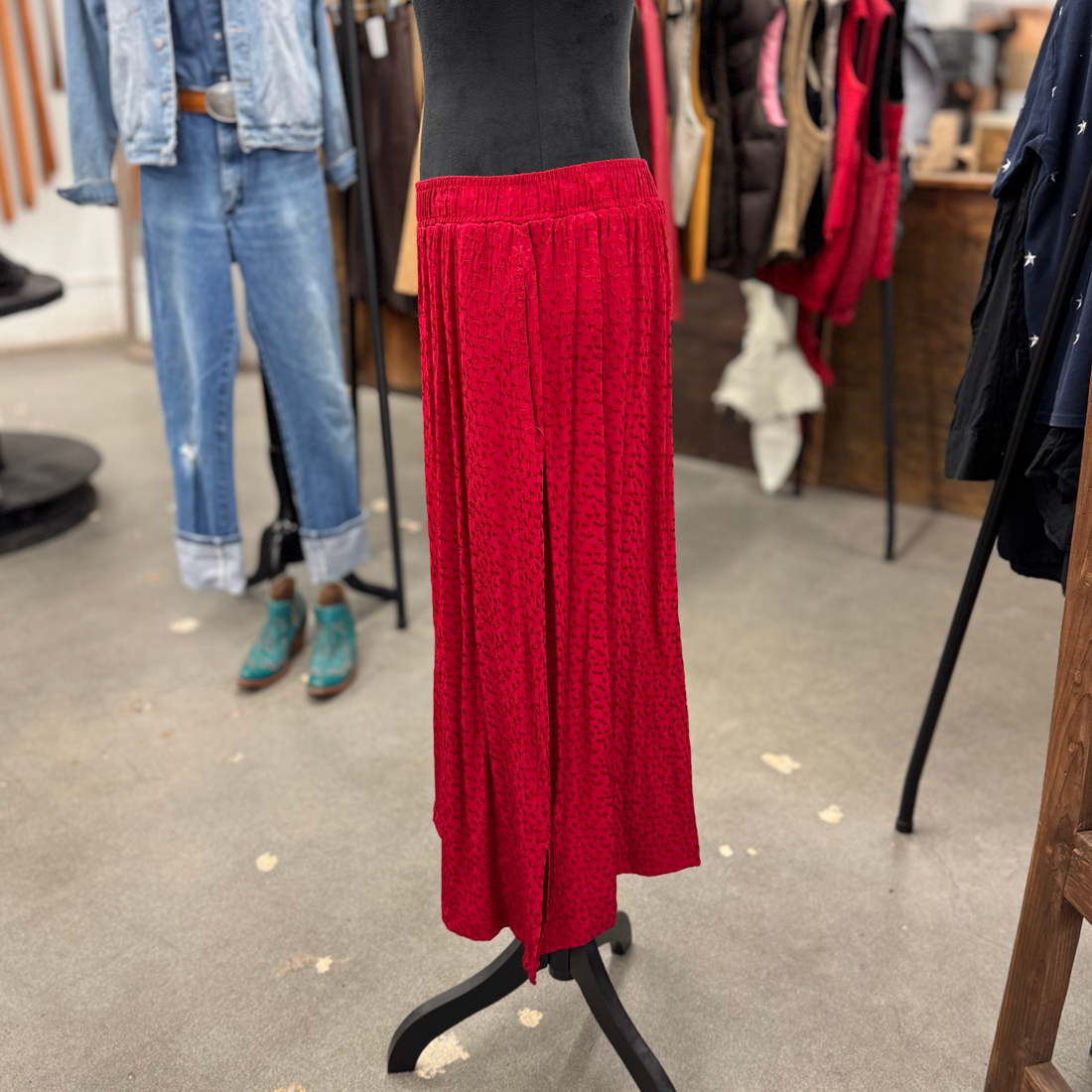 Vintage Red Pleated Skirt