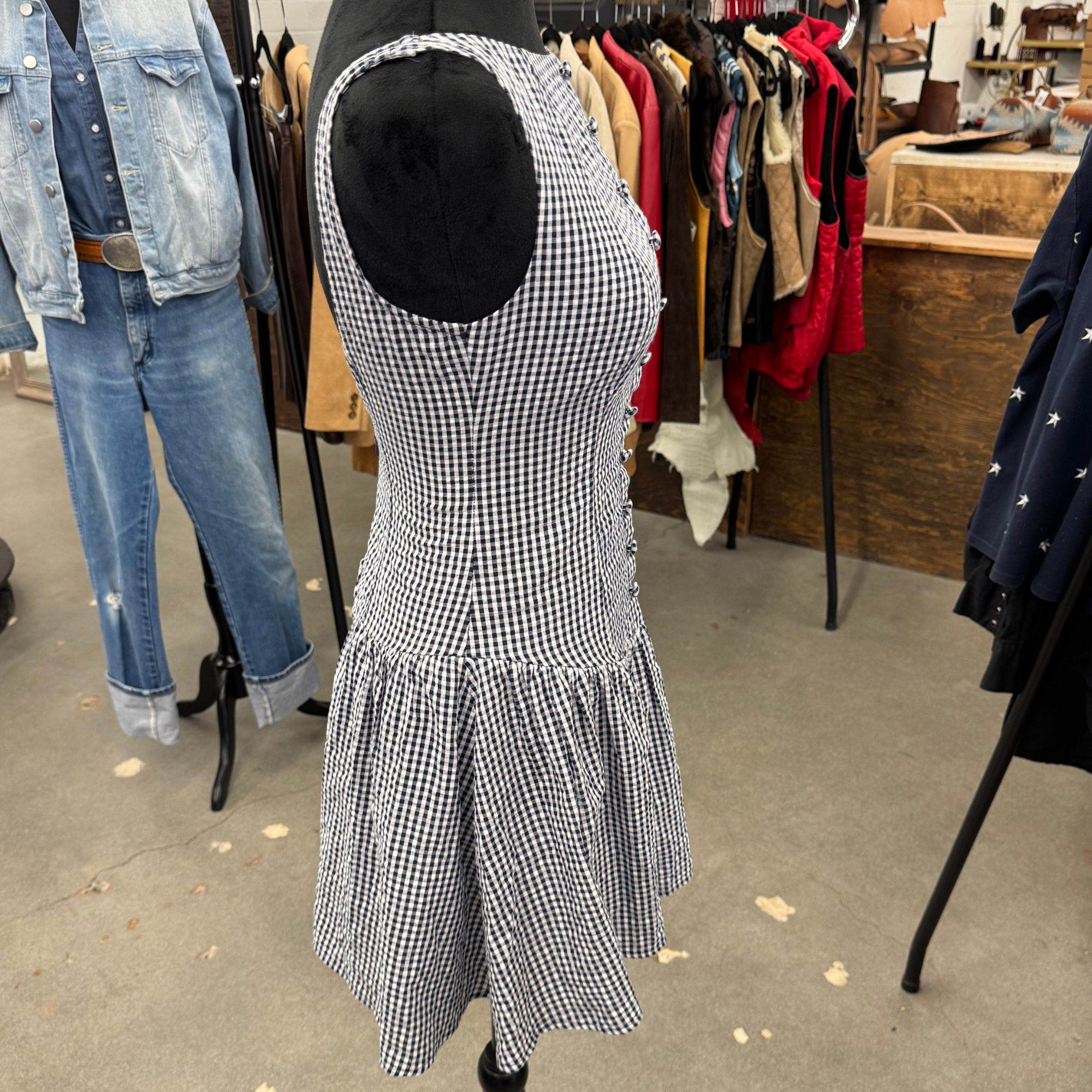 White &amp; Navy Gingham Dress