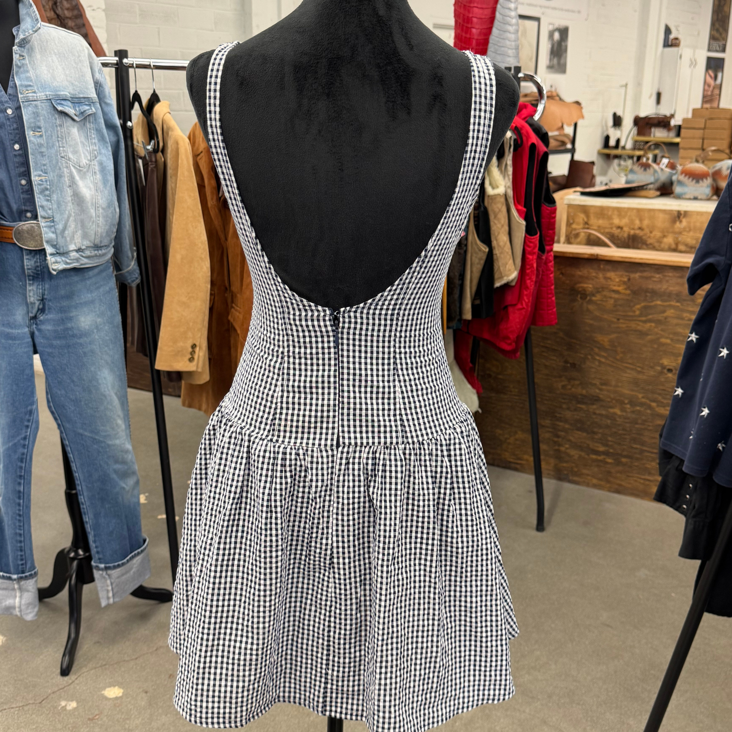 White &amp; Navy Gingham Dress