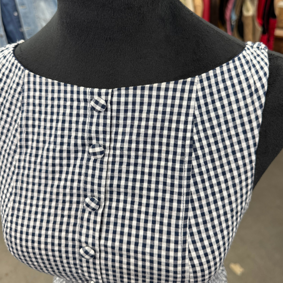 White &amp; Navy Gingham Dress