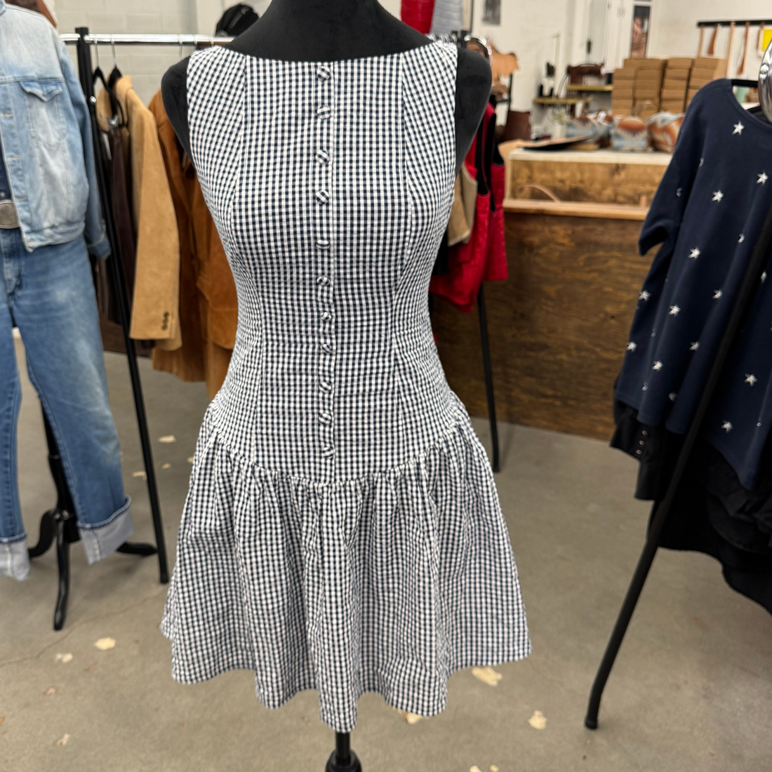 White & Navy Gingham Dress