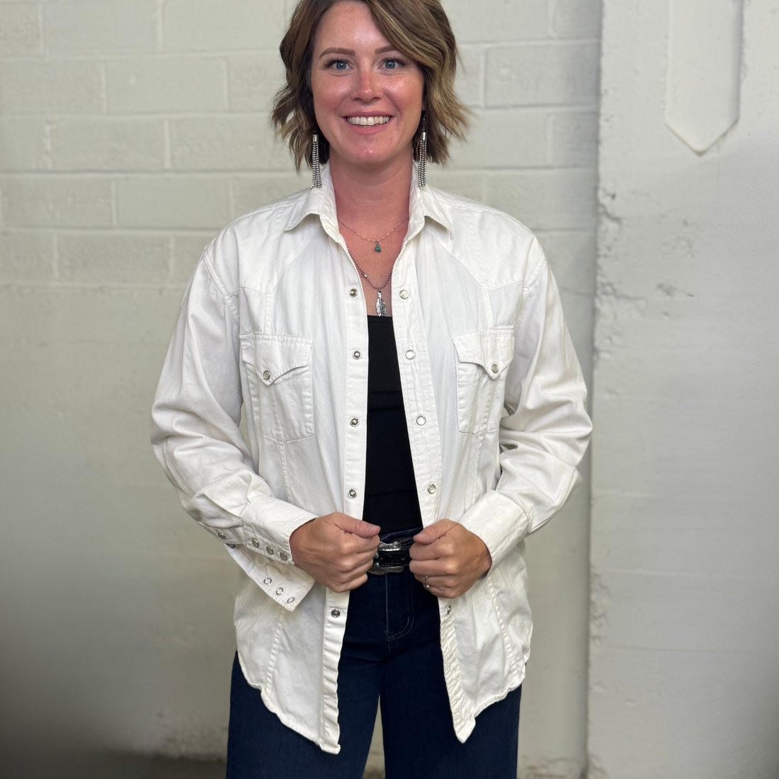 Vintage 1990s 100% Cotton Western Express White Snap Western Shirt – Size Small